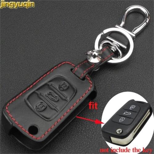 Jingyuqin Remote Leather Car Key Case Replacement for Kia RIO K2 K5 Sportage Sorento Hyundai i20 i30 i35 iX20 iX35 Solaris Verna
