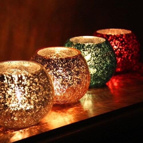 Classic Glass candle holders 4-colour ice-cracked spherical candlestick Romantic candlelight dinner decoration Festival Gifts