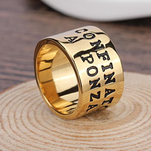 Two Colors Stainless Steel Men Ring Punk Rock Round Shape Letters Engraving Vintage Fashion Jewelry for Man Boys Gift