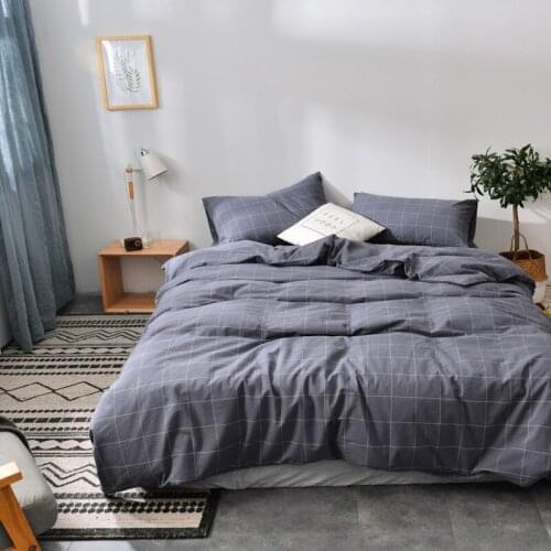 Japanese Style Grey Plaid 100% cotton Wash cotton 3pcs duvet cover sets(2*pillowcase+1*duvet cover)/soft bedding sets