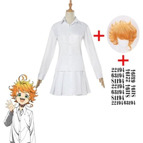 The Promised Neverland Cosplay Costume Emma Norman Ray Adult White Student Uniform Shirt skirt Anime Cosplay Wig Tattoo Stickers