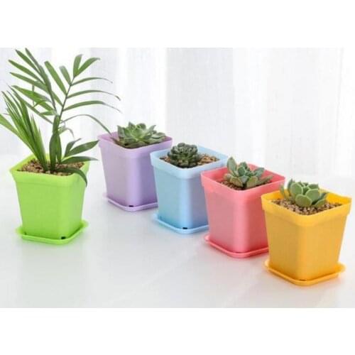 Square Plastic Flower Succulent Plant Pot Planting Holder Flowerpot with Tray