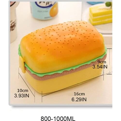 Hamburger Shape Lunch Box Double Layer Cute Burger Bento Box Lunchbox Children School Food Container Spoon Fork Tableware