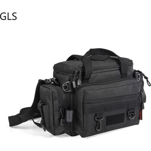 Multifunctional Black Fishing Bags Canvas Lure Waist Pack Messenger Pole 2 Layer Carp Tackle 40*15*22cm