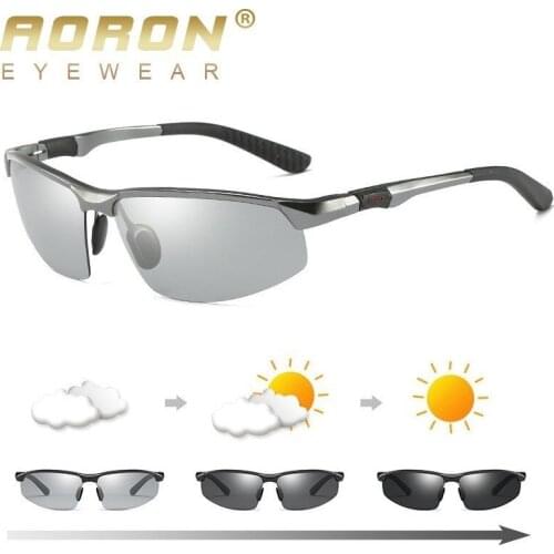 AORON HD Men Photochromic Polarized Sunglasses Male Chameleon Glasses for Driver Day Night Driving Anti-glare Eyewear Brillen