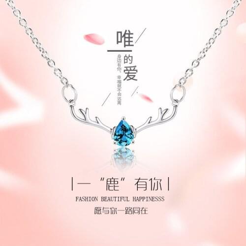 Lady Female Girl Women Girlfriend Couples Lover Cute Gold Silver Color Chain Shiny Rhinestone Antlers Pendant Charm Necklace