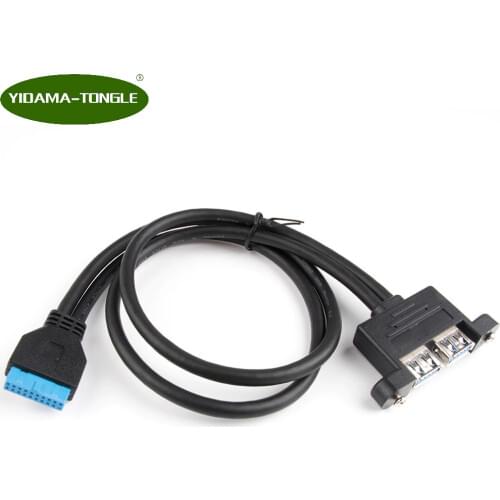PC DIY Host Case Motherboard Mainboard 20Pin USB3.0 Female to Dual USB 3.0 A Female Data Cable Cord Panel Mount 50cm