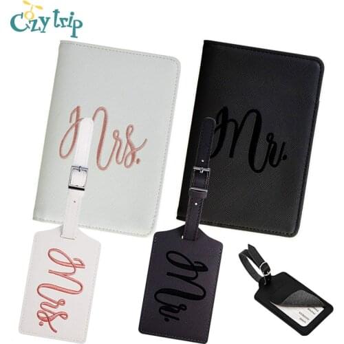 Honeymoon Passport Wallets with Tags Travel Mr & Mrs Embroidered Passport Holder Slim Waterproof Couple Passport Cover