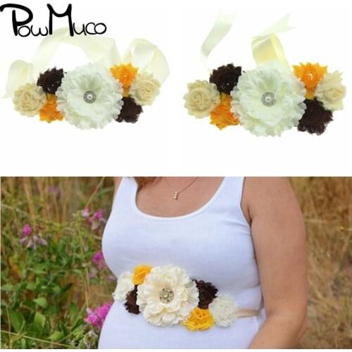 Powmuco Shabby Chiffon Sun Floral Adjustable Maternity Belts Cute Handmade Peony Flower Women Party Dress Sash Photography Props