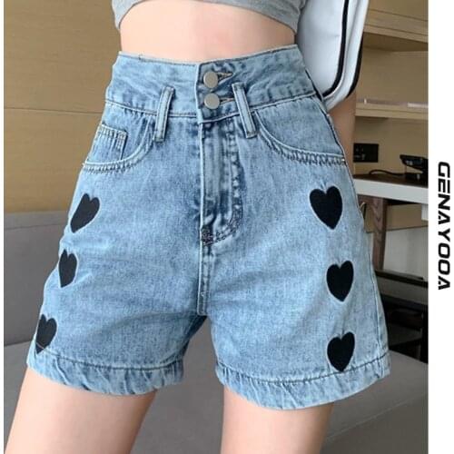 Genayooa Summer Short Pants Women Casual High Waist Shorts Korean Style Denim Shorts Streetwear Blue Jeans Shorts 2021 New Hot