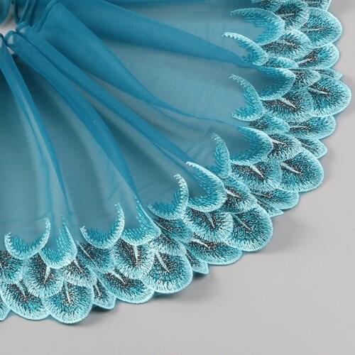 Blue Lace Trim Handmade DIY Doll Clothing Accessories Wedding Floral Embroidery Lace Fabrics Curtains Sewing 21CM Wide