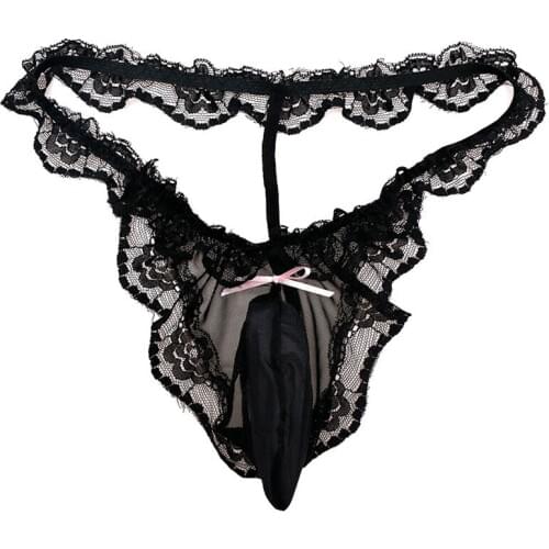 Gay Mens Thongs Lace Underwear Stretch G-string Pouch Sexy Briefs Gay Mens Full Lace Pouch Bulge G-String Breathable Underwear