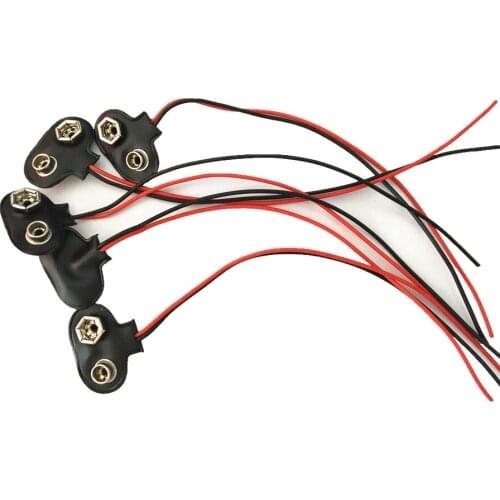 T shape black 9V battery SNAP 9V battery button connector leather and copper material 150mm UL1007 4mm tin ends 10pcs