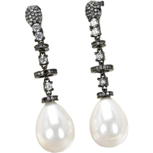 JK Teardrop White Sea Shell Pearl Gunmetal Earrings