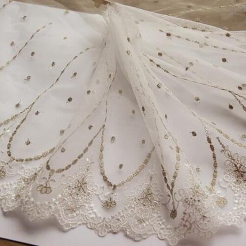 1Yards/lot 21cm wide embroidered cotton net gold thread lace Lace manual DIY clothing accessories W555