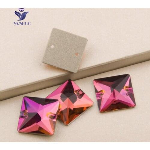 YANRUO 3240 Square Fuchsia AAAAA Sew On Stones Glass Crystal Diamond DIY Clothes Sewing For Rhinestones Shoes Dress