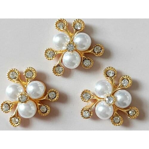 10pcs/lot Rhinestone Pearl Buttons For Girl Hair Wedding Invitation Card Crystal Sewing Buttons Dress Crafts Jewelry Accessories