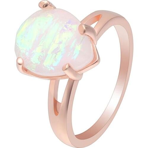 Hainon 2018 New Fire Opal Finger Rings For Women Rose Gold Color Jewelry Fashion Water Drop Design Rings Elegant Party Rings