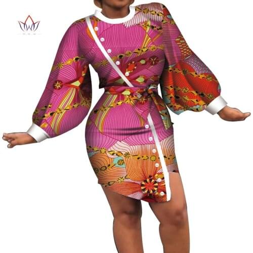 Women Sweet African Print Dresses Dashiki pearls Puff sleeve Traditional African Clothing Summer Plus Size Party Dress WY4423