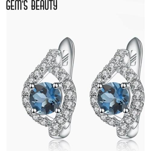GEMS BEAUTY 925 Sterling Silver Natural London Blue Topaz Earring 2021 Style Oval Evil Eye Handmade Earring For Women Gift