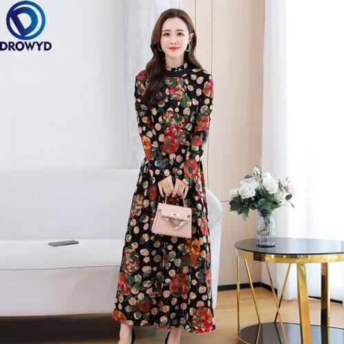 2021 Spring Red Print Floral Chiffon Boho Beach Maxi Dress Vintage Print Midi Sundress Women Elegant Chic Bodycon Party Vestidos