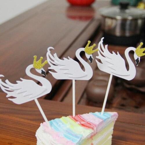 10 Sets Swan Shape Wedding Cake Topper Cupcake Topper Mariage Card Souvenir Wedding Party Decoration Cake Urodziny Patisserie