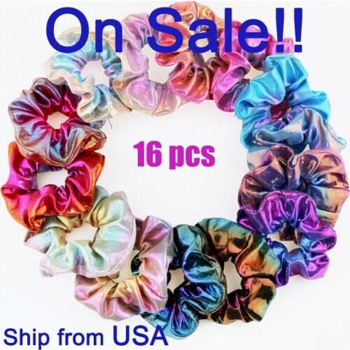 16PCS Laser Metallic Scrunchies Hair Bands Elastic Scrunchy Hair Ties Ropes Girl Scrunchies Velvet Hair Scrunchies Ties Rope