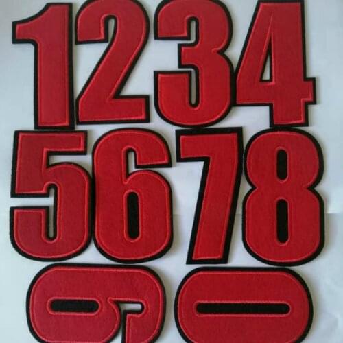 20pcs/lot Large Embroidery Patch Red Number Digital Jersey Shirt Clothing Decoration Heat Transfer Badge Iron Garment Accessory