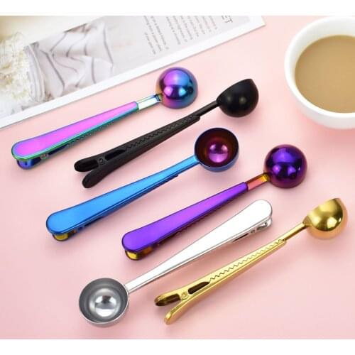 304 Stainless Steel Coffee Spoon Sealing Clip Kitchen Gold Accessories Recipient Cafe Espresso Cucharillo Bag Decoration
