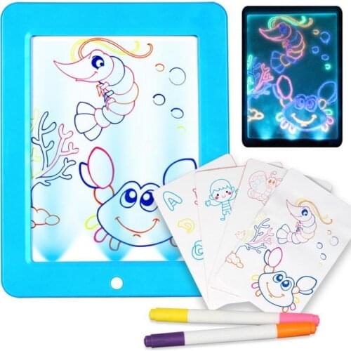 40set New 3D Magic Drawing Board Creative Kids Children Pen LED Lights Glow Art Sketchpad sport toys