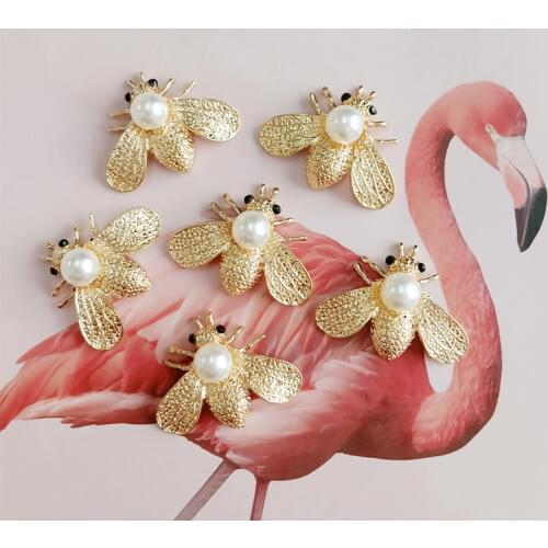 5Pcs/Lot Rhinestone Insects Buttons Bee Buckles Badge Brooch Pin Buttons for Clothing Women DIY Aceessories Bag Shoes