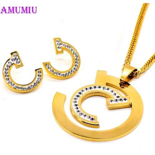 AMUMIU Fashion Austrian Gold Silver Plated Jewerly Sets For Women Stones Jewelry african necklace earrings JS067