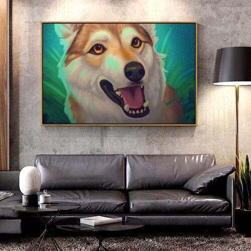 Artcozy Oil Canvas Painting dog_glance_tongue_protruding For Home Decoration Wall Art