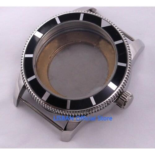 46mm Stainless Steel Watch Case Black Rotating Bezel Case Fit For ETA 2836 Automatic Movement