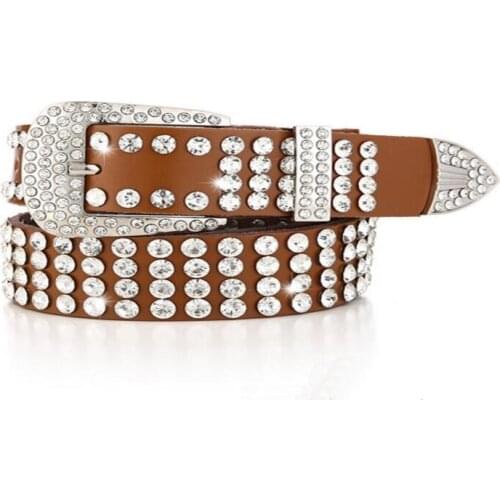 Cinturones para mujer 2021 new fashion cattlehide camel women belt full rhinestone best-selling High quality gift wide 3.3CM