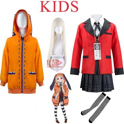 JP Anime Kakegurui Compulsive Gambler Runa Yomotsuki Cosplay Costume for Children JK School Hoodie Uniform Dress Party Girls
