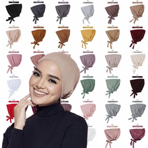 2021 Muslim women elastic tie back jersey hijab under scarf caps soft cotton head wrap turban bonnet islamic Arab headscarf