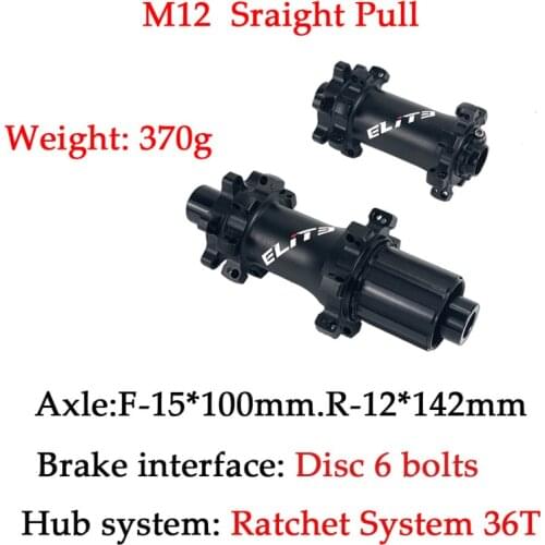 ELITEWHEELS 6-bolt Lock Hub M12 Ratchet System 36T Sraight Pull Hub Front 15*100mm QR*100mm Rear 12*142mm QR*135mm For MTB Bike