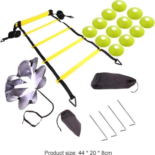 Soccer Footwork Football Fitness Training Equipment Kit Speed Rungs Agility Ladder with Resistance Parachute Disc Cones Bags
