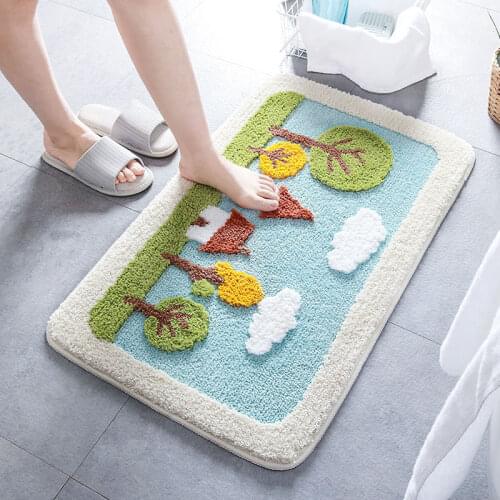 Bathroom Door Entrance Creative Cartoon Flower Bath Rug Bathroom Non-Slip Mat Toilet Door Mat Entrance Door Absorbent Mat