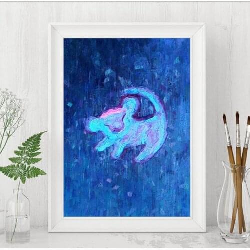 Baby Lion Simba Logo Oil Painting Canvas Poster Cartoon Movie Nursery Wall Art Prints Kids Room Brave Picture Wall Decor