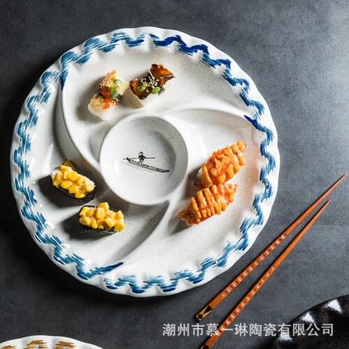 Fashion divided into three-block large creative ceramic plate snack plate with dish table table set to pack dishes