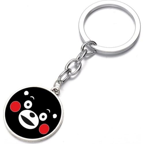 Cartoon anime Kumamon Keychain Glass Dome Key Chain Bag Charm necklace Keyring Holder Kids boy girl Gift