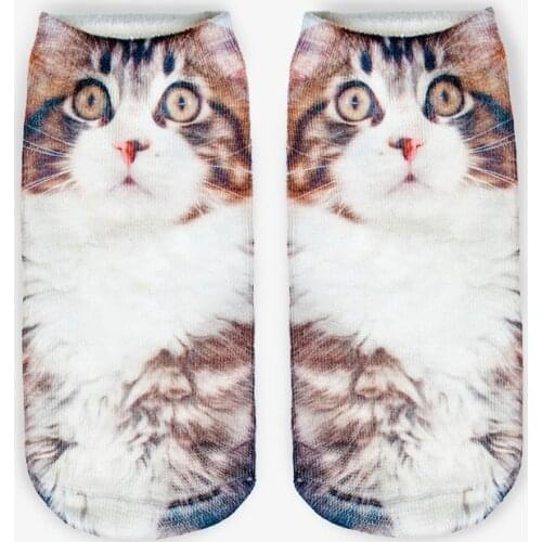 CUHAKCI Cute Animal Art Harajuku 3D Print Socks Women Kawaii Ankle Femme Tiger Cat Dog Digital Calcetines Mujer 1 Pair