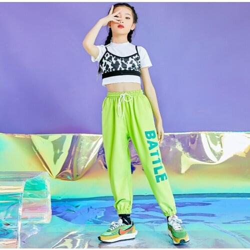 High-quality 2021 New Splicing Suit Hip-hop Tide Outfit Girls Jazz Dance Costume Childrens Performance Clothes Exercise Show