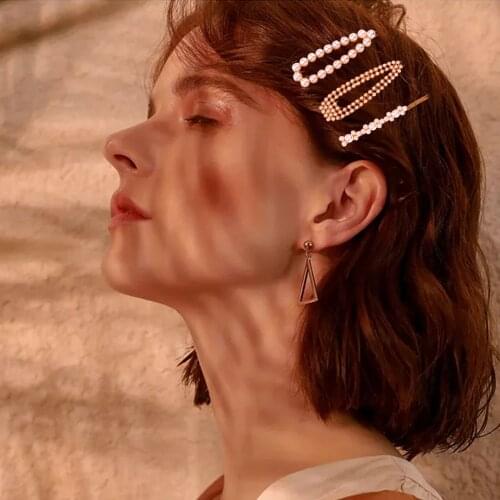 2021 New ZA Imitation Pearls Hair Clip Women Korean Hair Jewelry Geometric Long Barrettes Female Bobby Girls Fashion Hairpins