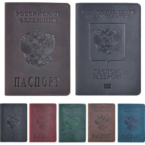 Genuine Leather Passport Cover Russia Identification Badge Card Passport Holder Travel for Russian Men Women