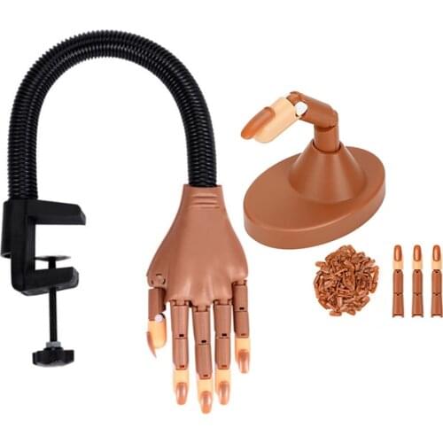 Nail art Practice Hand with100PCS Manicure Tips Adjustable Fake Human Fingers Nails training Equipment Tools NA045