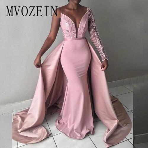 Charming Pink Mermaid Evening Dresses One Shoulder Beading Long Evening Dress 2019 Party Dress Evening Gowns