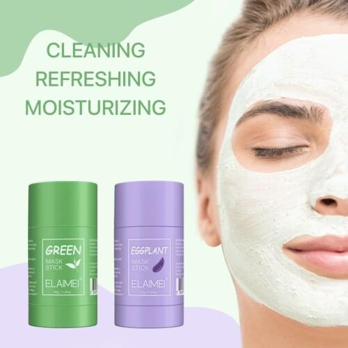Cleansing Green Mask Stick Green Tea Vitamin C Face Mask Purifying Oil Control Mud Mask Anti-Acne Moisturizing Eggplant Masks